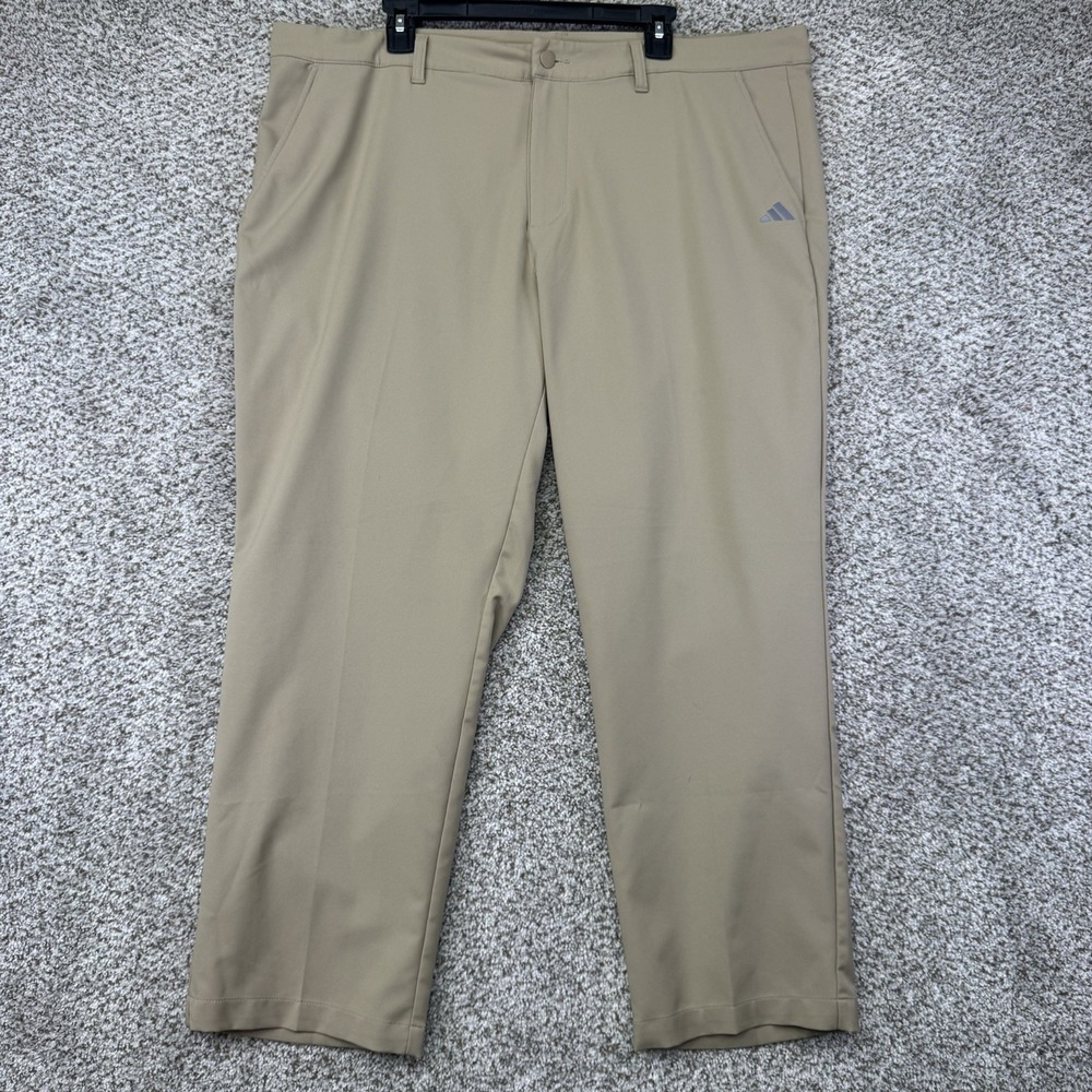 Adidas Pants Men's Size 40x29 Beige Performance Golf 4 Way Stretch Pockets Logo